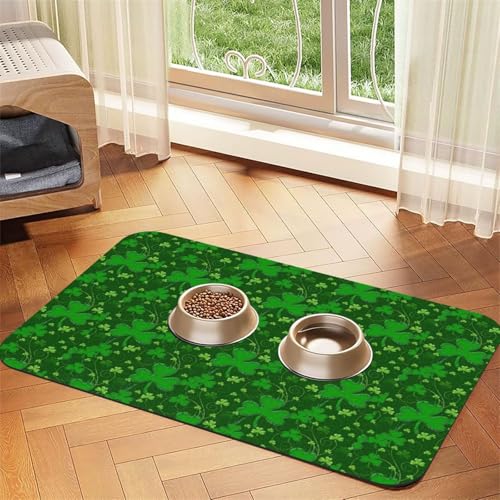 Background St. Patrick's Day Futtermatte mit Glitzer-Druck, für Hunde, Katzen, Haustiere, saugfähige Leder-Tischdecke, 60 x 40 cm, Katze und Hund von SDEGTHO