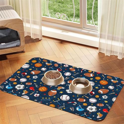 Baseball-, Basketball-, Fußball-, Hockey-, Futtermatte für Hunde, Katzen, Haustiere, saugfähige Leder-Tischdecke, 60 x 40 cm, Katze und Hund von SDEGTHO