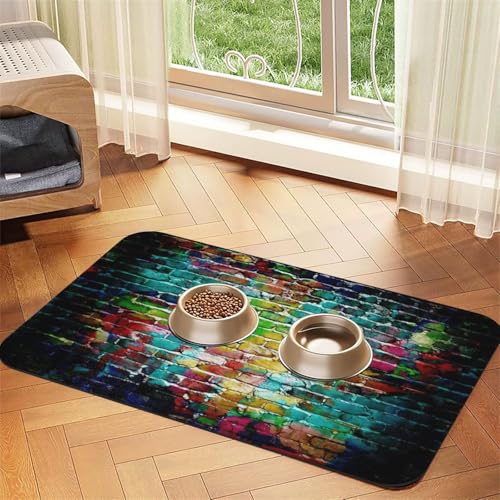 Bunte Futtermatte für Hunde und Katzen, saugfähige Leder-Tischdecke, 60 x 40 cm, Motiv: Katze und Hund von SDEGTHO