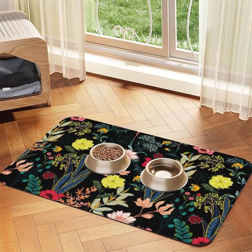 Bunte Futtermatte mit Boho-Blumendruck, für Hunde, Katzen, Haustiere, saugfähig, Leder, Tischdecke, 60 x 40 cm, Katze und Hund von SDEGTHO