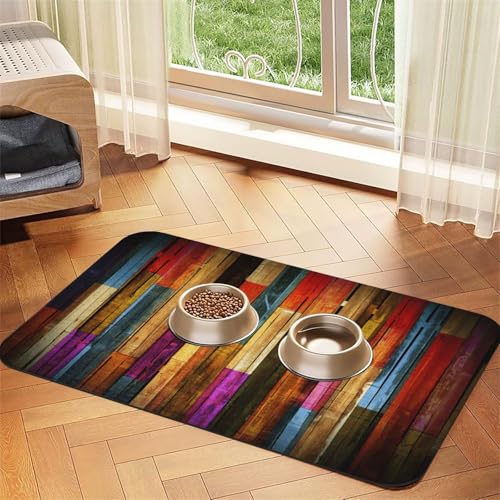 Bunte bemalte Holzdruck-Futtermatte für Hunde und Katzen, Haustiere, saugfähige Leder-Tischdecke, 60 x 40 cm, Katze und Hund von SDEGTHO