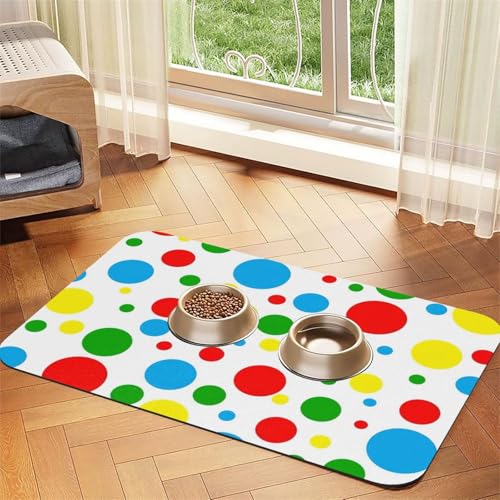 Bunte gepunktete Futtermatte für Hunde, Katzen, Haustiere, saugfähige Leder-Tischdecke, 60 x 40 cm, Katze und Hund von SDEGTHO