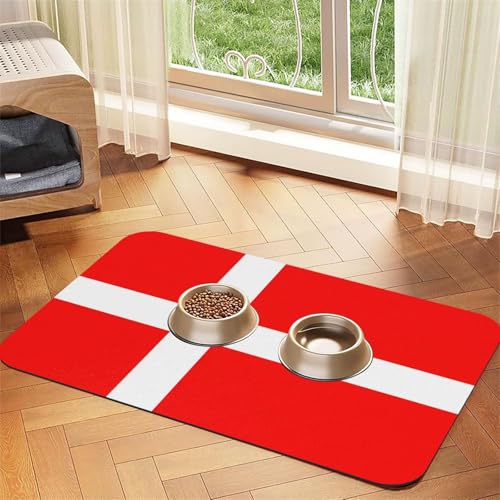 Dänemark-Futtermatte mit dänischer Flagge, für Hunde, Katzen, Haustiere, saugfähige Leder-Tischdecke, 60 x 40 cm, Katze und Hund von SDEGTHO
