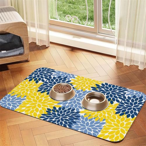 Dahlia Pinnata bedruckte Futtermatte für Hunde und Katzen, Haustiere, saugfähige Leder-Tischdecke, 60 x 40 cm, Katze und Hund von SDEGTHO