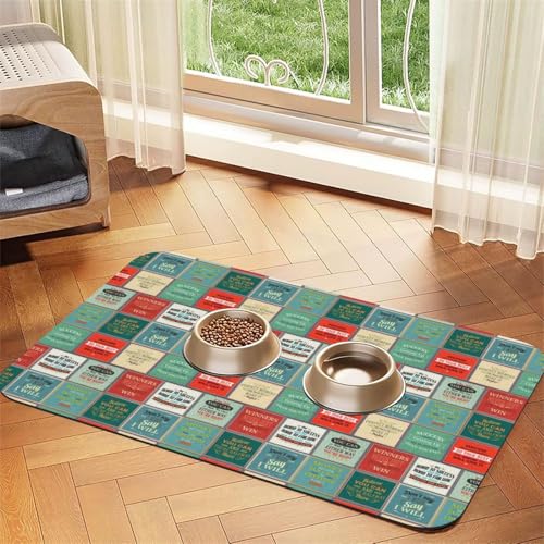 Fütterungsmatte für Hunde und Katzen, saugfähige Leder-Tischdecke, 60 x 40 cm, Motiv: Katze und Hund von SDEGTHO