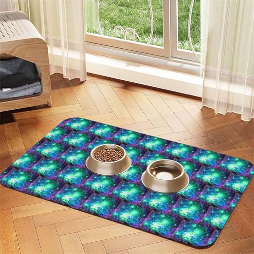 Futtermatte für Hunde, Katzen, Haustiere, saugfähig, Leder, 60 x 40 cm, Grün / Blau / Violett von SDEGTHO