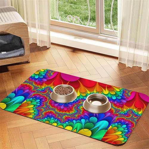 Futtermatte für Hunde, Katzen, Haustiere, saugfähig, Leder, 60 x 40 cm, Regenbogenfarben, Rot von SDEGTHO