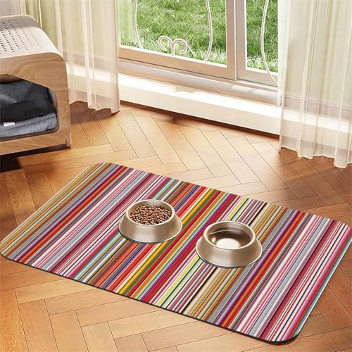 Futtermatte für Hunde, Katzen, Haustiere, saugfähig, Leder, 60 x 40 cm, bunt gestreift von SDEGTHO