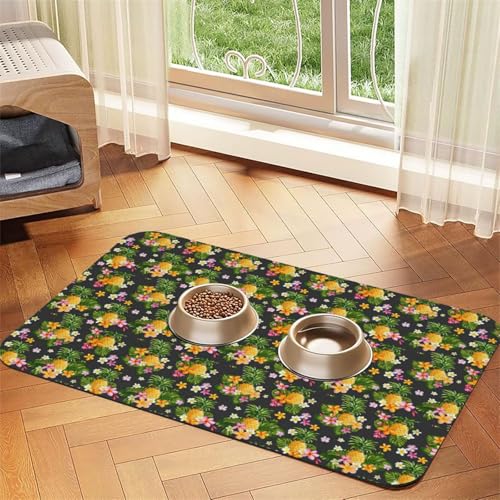 Futtermatte für Hunde und Katzen, Motiv: tropische Ananas, Hawaii-Druck, saugfähig, Leder, Tischdecke, 60 x 40 cm, Katze und Hund von SDEGTHO