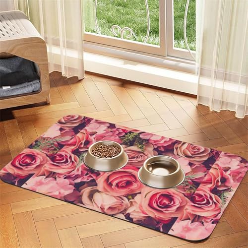 Futtermatte für Hunde und Katzen, saugfähig, Leder, 60 x 40 cm, Pink Rose von SDEGTHO