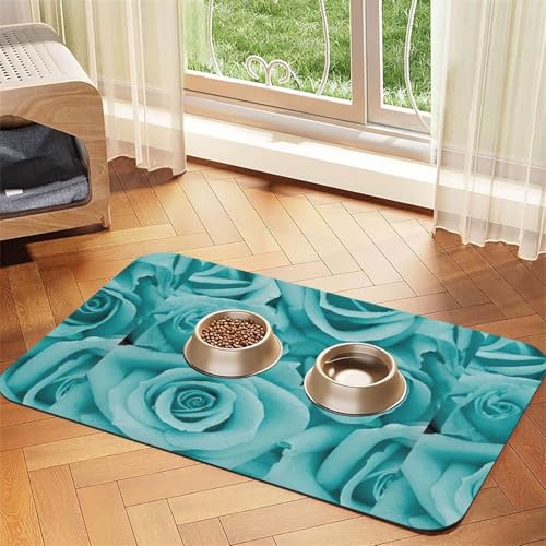 Futtermatte für Hunde und Katzen, saugfähig, Leder, 60 x 40 cm, Türkis von SDEGTHO