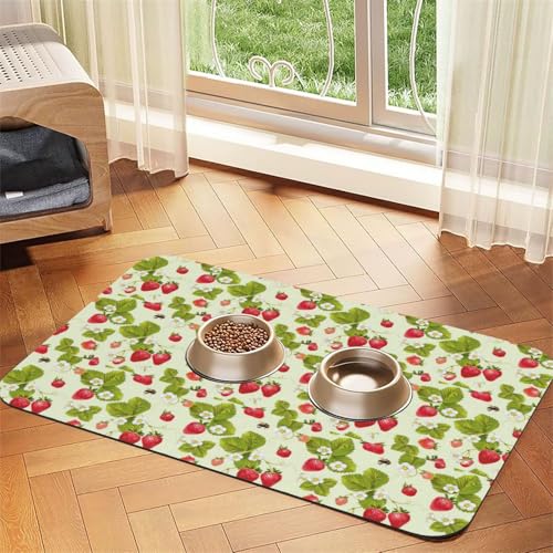 Futtermatte für Hunde und Katzen, saugfähig, Leder, Motiv: Erdbeere, 60 x 40 cm, für Katzen und Hunde von SDEGTHO