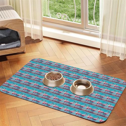 Futtermatte für Hunde und Katzen, saugfähig, Leder, Motiv: Flamingo, Strand, 60 x 40 cm von SDEGTHO