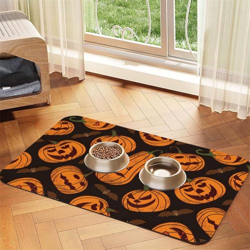 Futtermatte für Hunde und Katzen, saugfähig, Leder, Motiv: Halloween-Kürbisdruck, 60 x 40 cm, Katze und Hund von SDEGTHO
