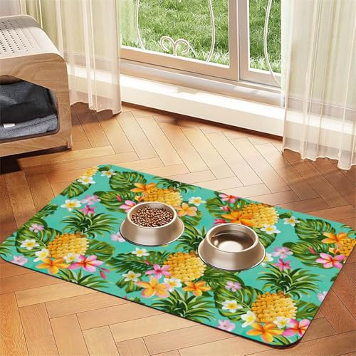 Futtermatte für Hunde und Katzen, saugfähig, Leder, Motiv: tropische Früchte, Ananas, 60 x 40 cm von SDEGTHO