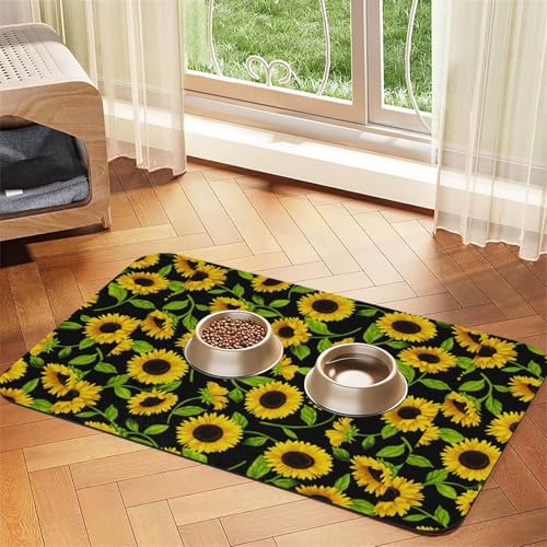 Futtermatte für Hunde und Katzen, saugfähig, Leder, Sonnenblumen-Druck, 60 x 40 cm, Katze und Hund von SDEGTHO