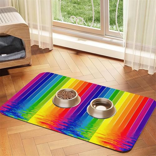 Futtermatte für Hunde und Katzen, saugfähig, Leder, gestreift, 60 x 40 cm, Regenbogenfarben von SDEGTHO