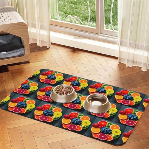 Futtermatte für Hunde und Katzen, saugfähige Leder-Tischdecke, 60 x 40 cm, Motiv: Frucht in Regenbogenfarben von SDEGTHO
