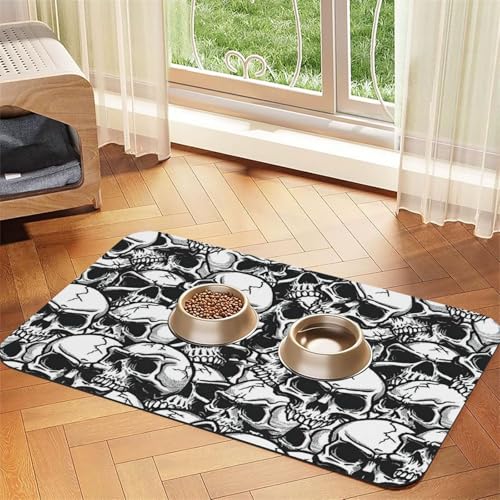 Futtermatte für Hunde und Katzen, saugfähige Leder-Tischdecke, 60 x 40 cm, Motiv: Totenköpfe Futtermatte für Hunde und Katzen, saugfähige Leder-Tischdecke, 60 x 40 cm, Motiv: Totenköpfe von SDEGTHO