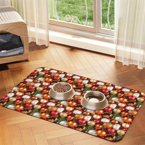Futtermatte für Hunde und Katzen, saugfähige Leder-Tischdecke, 60 x 40 cm, Motiv: Weihnachts- und Neujahrskugeln von SDEGTHO