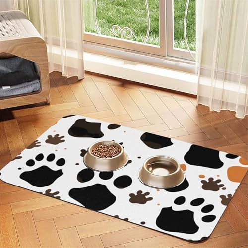 Futtermatte für Hunde und Katzen, saugfähige Leder-Tischdecke, 60 x 40 cm, Tierpfotenabdrücke von SDEGTHO