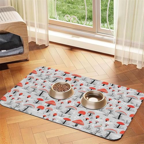 Futtermatte mit Cartoon-Pilz-Druck für Hunde und Katzen, saugfähige Leder-Tischdecke, 60 x 40 cm, Katze und Hund Futtermatte mit Cartoon-Pilz-Druck für Hunde und Katzen, saugfähige Leder-Tischdecke, 60 x 40 cm, Katze und Hund von SDEGTHO
