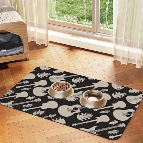 Futtermatte mit Gitarrenmuster für Hunde und Katzen, saugfähige Leder-Tischdecke, 60 x 40 cm, Katze und Hund von SDEGTHO