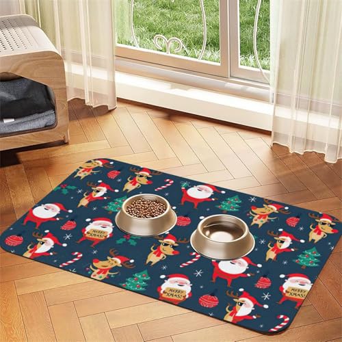 Futtermatte mit Weihnachtsmann-Motiv, für Hunde und Katzen, saugfähig, Leder, Tischdecke, 60 x 40 cm, Katze und Hund von SDEGTHO
