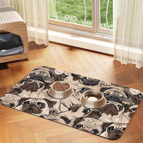Futtermatte mit lustigem Mops-Muster, für Hunde, Katzen, Haustiere, saugfähig, Leder, Tischdecke, 60 x 40 cm, Katze und Hund Futtermatte mit lustigem Mops-Muster, für Hunde, Katzen, Haustiere, saugfähig, Leder, Tischdecke, 60 x 40 cm, Katze und Hund von SDEGTHO