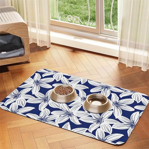 Futtermatte mit tropischem Hibiskusblumen-Druck, für Hunde, Katzen, Haustiere, saugfähig, Leder, Tischdecke, 60 x 40 cm, Katze und Hund von SDEGTHO