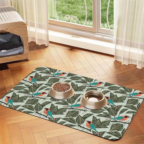 Futtermatte mit tropischen Pflanzen für Hunde, Katzen, Haustiere, saugfähig, Leder, Tischdecke, 60 x 40 cm, Katze und Hund von SDEGTHO