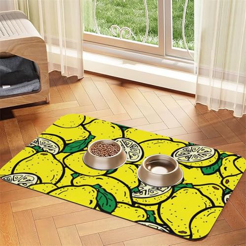 Gelbe Lemon1 bedruckte Futtermatte für Hunde und Katzen, Haustiere, saugfähige Leder-Tischdecke, 60 x 40 cm, Katze und Hund von SDEGTHO