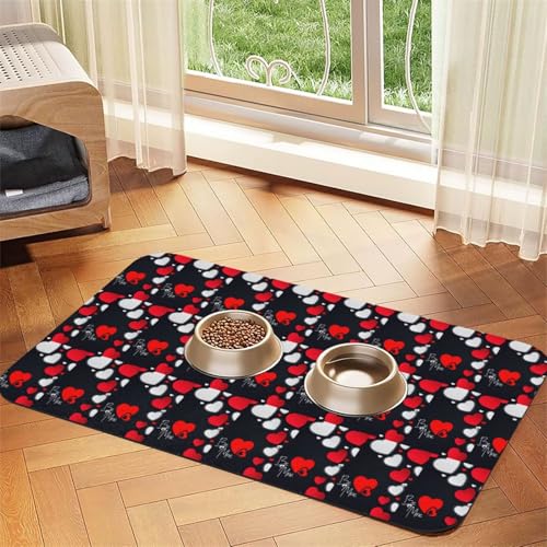 Happy Valentine'S Day bedruckte Futtermatte für Hunde und Katzen, Haustiere, saugfähige Leder-Tischdecke, 60 x 40 cm, Katze und Hund von SDEGTHO