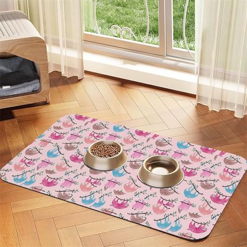 Naughty Faultier Baby-Futtermatte für Hunde, Katzen, Haustiere, saugfähige Leder-Tischdecke, 60 x 40 cm, Katze und Hund von SDEGTHO