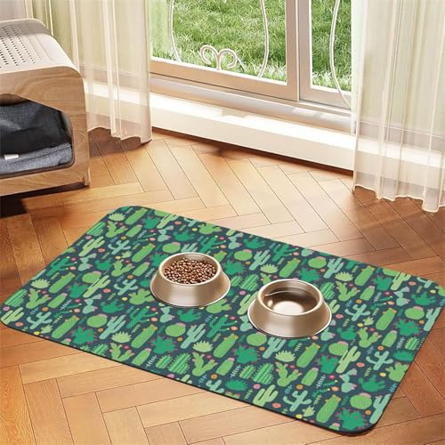Niedliche Kaktus-Futtermatte für Hunde, Katzen, Haustiere, saugfähige Leder-Tischdecke, 60 x 40 cm, Motiv: Katze und Hund von SDEGTHO