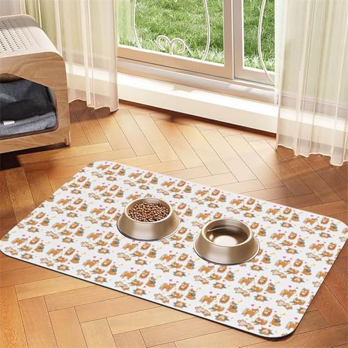 Niedliche Shiba Inu Hunde-Futtermatte für Hunde, Katzen, Haustiere, saugfähige Leder-Tischdecke, 60 x 40 cm, Katze und Hund von SDEGTHO