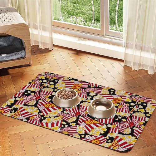 Popcorn-Druck-Futtermatte für Hunde, Katzen, Haustiere, saugfähige Leder-Tischdecke, 60 x 40 cm, Katze und Hund von SDEGTHO
