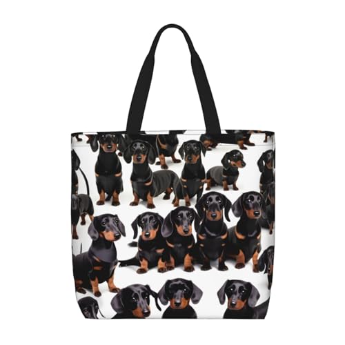 SDEGTHO Dackel Weiner Haustier-Hundetasche aus Polyester für jedermann mit Innentaschen, Laptoptasche mit Reißverschluss für Arbeit und Reisen, Schwarz, Einheitsgröße von SDEGTHO