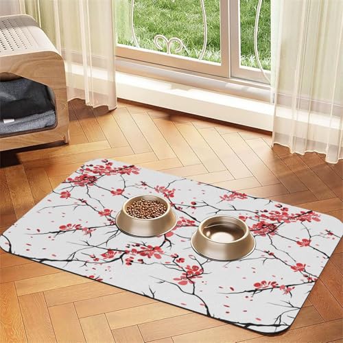 Saugfähige Leder-Tischdecke mit Kirschblüten-Aufdruck, für Hunde, Katzen, Haustiere, 60 x 40 cm, für Katzen und Hunde von SDEGTHO