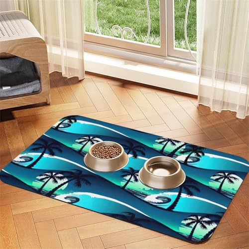 Skateboard mit Palmen-Wellendruck, Futtermatte für Hunde, Katzen, Haustiere, saugfähige Leder-Tischdecke, 60 x 40 cm, Katze und Hund von SDEGTHO