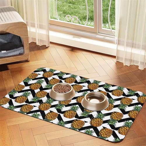 Sommer-Futtermatte mit Ananas-Druck, für Hunde, Katzen, Haustiere, saugfähig, Leder, Tischdecke, 60 x 40 cm, Katze und Hund von SDEGTHO