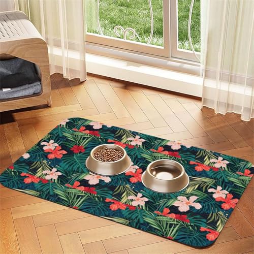 Sommer-Futtermatte mit hawaiianischem Druck, für Hunde, Katzen, Haustiere, saugfähig, Leder, Tischdecke, 60 x 40 cm, Katze und Hund von SDEGTHO