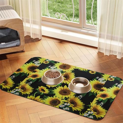 Sunflower 1 bedruckte Futtermatte für Hunde und Katzen, saugfähige Leder-Tischdecke, 60 x 40 cm, Katze und Hund von SDEGTHO