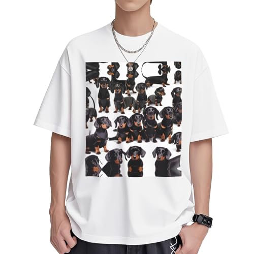 T-Shirt mit Dackel-Motiv, für Herren und Damen, Baumwolle, kurzärmelig, Größe S-XL, Sommer-Passform, Weiß von SDEGTHO
