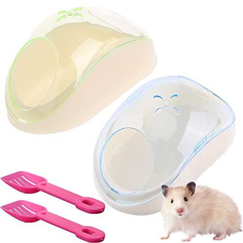 2 Stück Hamster Haustier Badezimmer, Kunststoff Haustier Badewannenbehälter, Hamster Toilette Badezimmer, Hamster Kunststoff Badezimmer mit Schaufel, für Hamster, Schwein Frettchen (Blau + Grün) von SDFAA