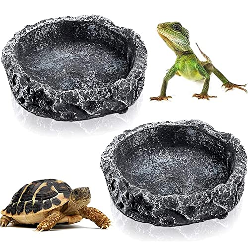 2 Stück Reptilienschale, Reptile Näpfe, Reptilien Fressnapf, Lizard Feeder, Resin Rock Reptile, Reptile Feeder Dish, Haltbarer Harzschalen-Eidechsen-Feeder für Schildkröten-Eidechsen-Chamäleon-Gecko von Hunphy