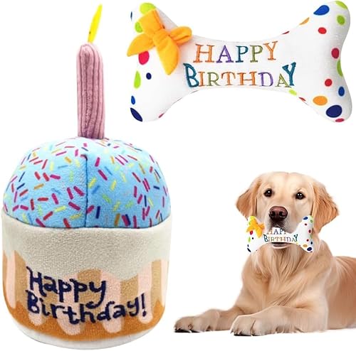 SDFLKAE Weiches Plüsch-Hundespielzeug-Set, langlebiges Kauspielzeug für Hunde & kuscheliges, Hundespielzeug für Welpen, kleine bis mittelgroße Hunde (Kuchen und Knochen) von SDFLKAE