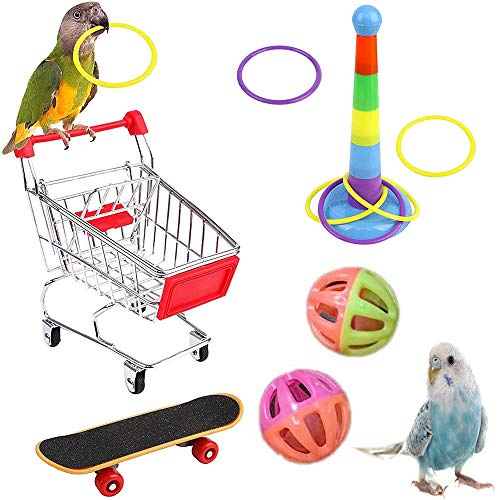 Qanye 5 Stücke Vögel Spielzeug, Bunten Vogelspielzeug, Papagei Spielzeug, Enthält Einkaufswagen, Trainingsring, Skateboard und Glocke, die für das Vogeltraining Verwendet Werden (Zufällige Farbe) von Qanye