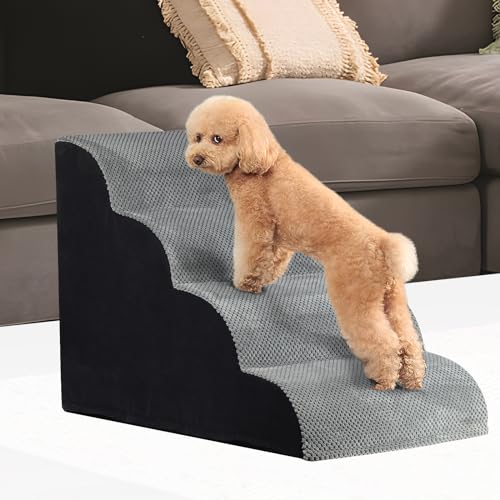 Haustiertreppe für Kleinen Hunde und Katzen, 4 Stufen 50cm Hoch Hundetreppe Katzentreppe mit Abnehmbarem, Waschbarem, Tragbar Haustiertreppe für Kleine Hund von SDLDEER
