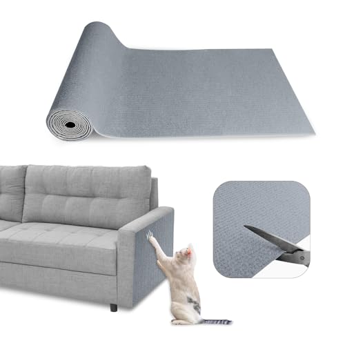 SDLDEER Kratzmatte Katzen, 40cm x 200cm Selbstklebend Kratzmatte Katze Sofa, DIY Trimmbarer Kratzbretter Katze Wand, Kratzteppich Katze Kratzschutz für Schützt Möbel (Hellgrau) von SDLDEER